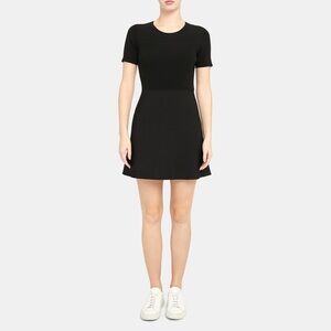 Theory Ottoman Knit Fit & Flare Dress Black Short Sleeve Ribbed Bodice